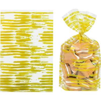 50Pcs Clear Plastic Bags with Gold and White Dots for Treats