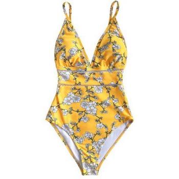 CUPSHE Women's Yellow Pear Blossom Swimsuit