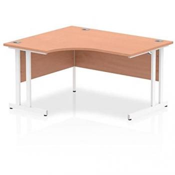 Impulse Bench 1400mm Left Crescent Office Desk Beech Top White Cantilever Leg