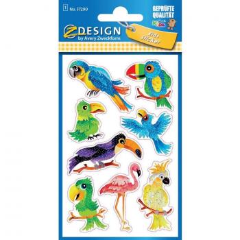 Avery Zweckform Glitter-Sticker Vögel, 8 Motive, 10er-Pack