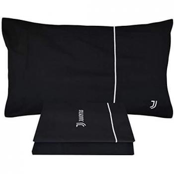 Completo letto lenzuola nere Juventus F.C. ricamate logo JJ 100% cotone singolo