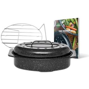 Graniteware Cocotte Roaster 2,2L Ovale Acier Émaillé avec Grille et Livre de Recettes