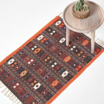 Cotton Kilim Printed Rug Terracotta Black and Brown Design 70 x 120 cm