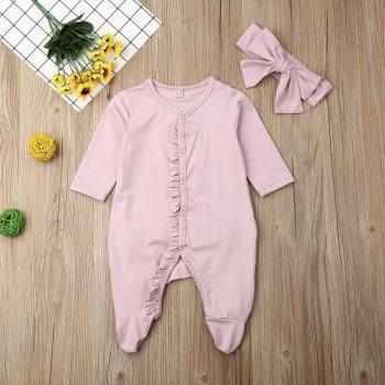 FOCUSNORM Newborn Cotton Long Sleeve Outfit with Headband 3-12 Months