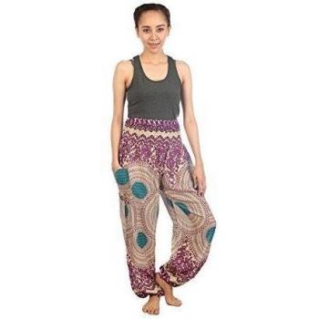 Pantalón Lofbaz Mujer Rosa Smock con flor de harén, tono morado, talla Mediana
