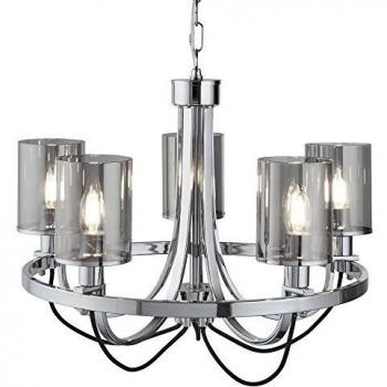 Suspension Catalina, chrome et verre fumé, 5 ampoules