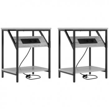 VidaXL Grey Sonata Dual Bedside Cabinets – 2 Pack, 38 x 30 x 48 cm, Engineered Wood