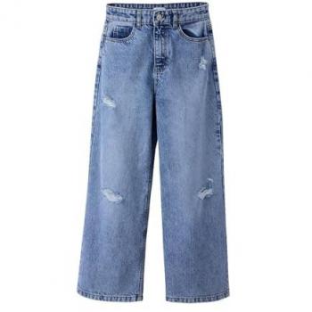Pantalon bleu moyen JONEN large effet vintage pour fille