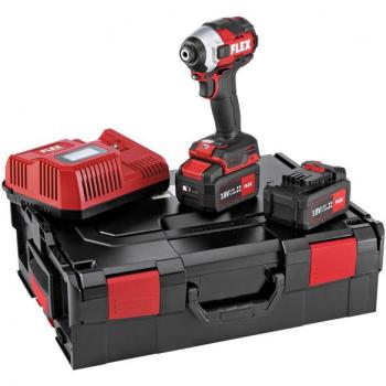 Visseuse à percussion sans fil FLEX 18V avec 2 batteries 5.0 Ah et chargeur – L‑BOXX