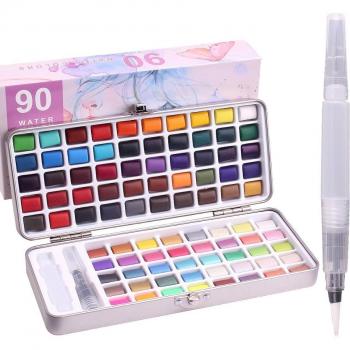 Professional Watercolor Paint Set, 50-100 Colors, 36 Glitter & Metallic Shades, 4 Neon Colors, 3 Water Brush Pens & 1 Paint Brush