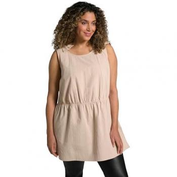 Top svasato con nodo e scollo a girocollo, Donna, Beige, Taglia 56/58, Cotone