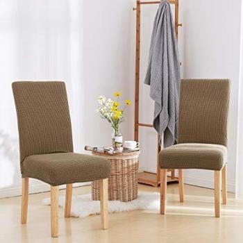 Light Brown Stretch Chair Covers – Deconovo Removable Set (2)