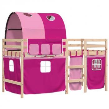 Pink Kids' Loft Bed with Tunnel, 90x200 cm
