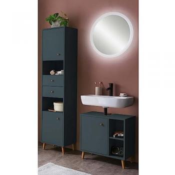 LOMADOX Bad Waschplatz Set mit LED Spiegel BELFORT-80 in blau, B/H/T ca. 115,5/177,3/33,1 cm