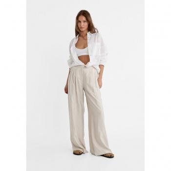 Stradivarius Textured Flowing Palazzo Trousers Beige