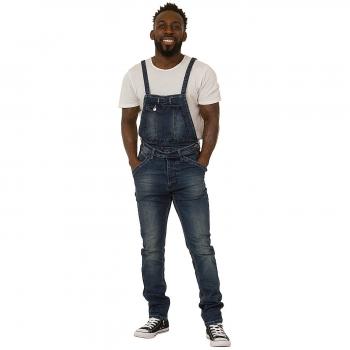 Adrexx Men's Denim Overalls – Narrow Leg, Stonewash Finish, Bib-Removable Design