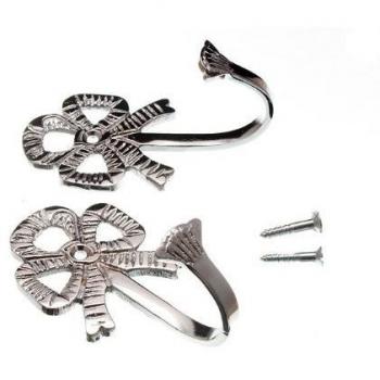 Large Bow Curtain Tie Back Hold Back Hook 80mm Chrome