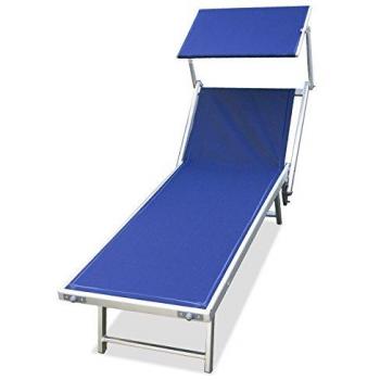 Milani Home Lettino Da Campeggio Sdraio Blu Con Tettuccio Spiaggia Mare Piscina Giardino Da Blu 183 x 38 x 61 cm