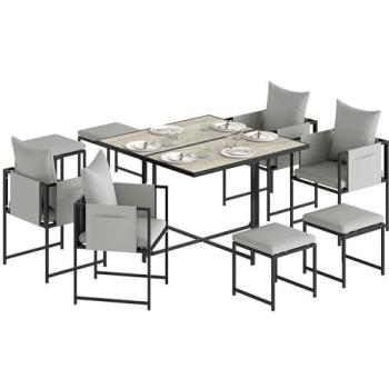 Outsunny 8‑Person Garden Dining Ensemble – Cube Design, Cushioned Seating