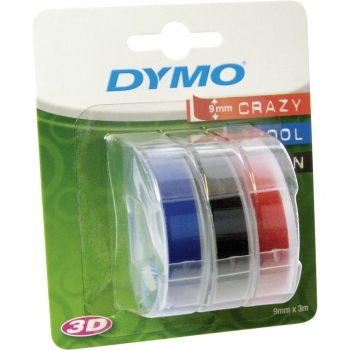 Dymo S0847750 Embossing Tape Self-Adhesive, 9mm x 3m Assorted Colour, Pack of 3