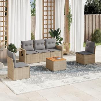 VidaXL Garten-Sofa-Set 6-tlg. Beige Poly Rattan mit Kissen
