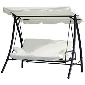 Outsunny Balancelle de Jardin 3 Places Convertible Grand Confort Inclinaison Toit réglable Matelas et Coussins fournis 2L x 1,25l x 1,7H m métal Polyester Noir et crème