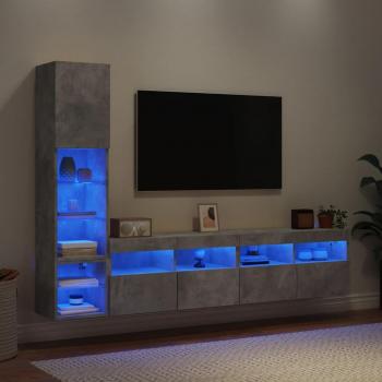 Meubles muraux TV avec LED intégrée, 4 unités, design gris béton bois