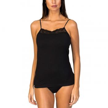 ZD ZERO DEFECTS Camiseta Interior de Tirante de Mujer con blonda Color Negro