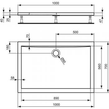 Rechteck-Wanne Ultra Flat 1000 x 700 mm, ideal für schmale Bäder
