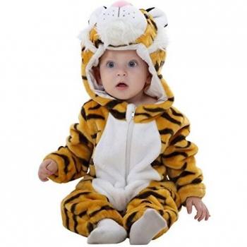 COOKY.D Baby Hooded Flannel Onesie Autumn Winter Pajamas Jumpsuit Long Sleeve Sleepsuits for Girls Boys, 0-36 Months, Tiger