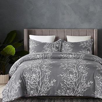 FloralBranch MicroFibro Duvet Set – Soft Grey, King Size