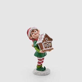 Decorazione Natalizia: Elfo con Casetta di Pan di Zenzero 18 cm