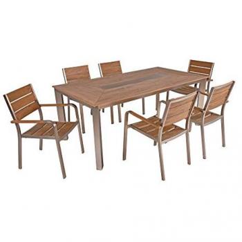 Garden Pleasure Garten-Essgruppe »FLORENCE«, (7 tlg.), stapelbar Champagner/Teak-Optik + braun + champagner B/H/T: 250 cm x 85 cm x 190 cm