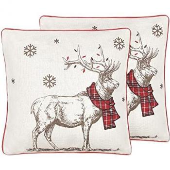 Set of 2 Red Polyester Scatter Cushions Reindeer Print 45 x 45 cm