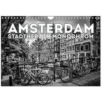 AMSTERDAM Stadtherz in Monochrom (Wandkalender 2025 DIN A4 quer) CALVENDO Monatskalender