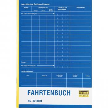 Idena Fahrtenbuch A5 – 32‑Blatt, doppelseitig bedruckt, papierfrei