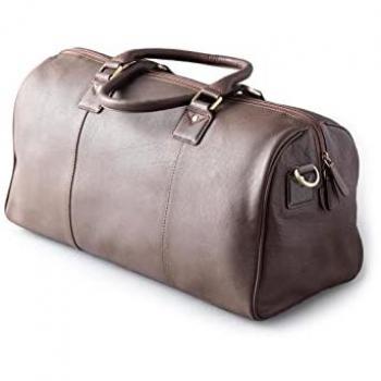 Brown Leather Unisex Medium Overnight Holdall Bag