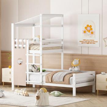 Castello di Legno Massiccio Letto per Bambini 90x200 con Tetto