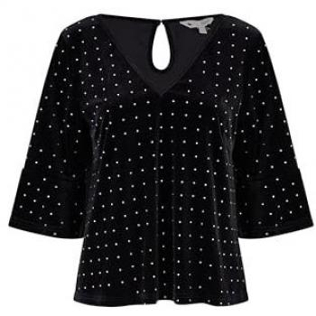Black Velvet Stud Relaxed Shirt – Fluted Sleeves, Size 8