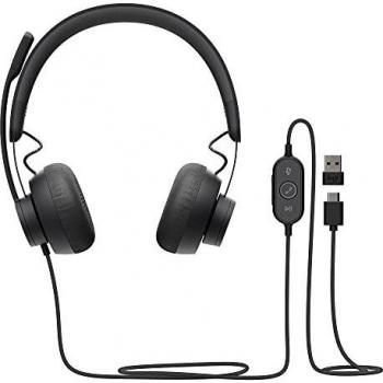 Logitech Zone 750 Wireless Bluetooth Over-Ear Headset with advanced noise-cancelling microphone, seamless switching between wired and wireless modes, and dual-connectivity
