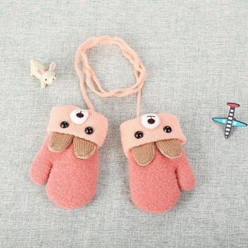 Velvet Baby Mittens with Bear Design
