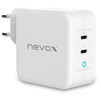 Nevox Charger GaN-Netzteil-100 Watt-5 A-PD-2 Ausgabeanschlussstellen (2 x USB-C)-weiß (1918)