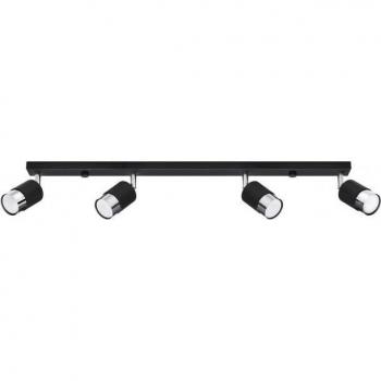 Lampada da soffitto a barra Sollux Nero/Cromo con 4 faretti GU10, dimensioni 18x81 cm