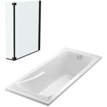 Bañera Recta con Mampara de 2 Paneles Negro Mate