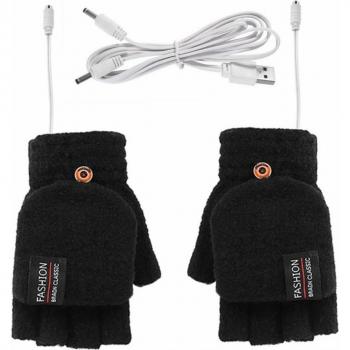 Half-Finger Heated Gloves with Wool and Lip Cover