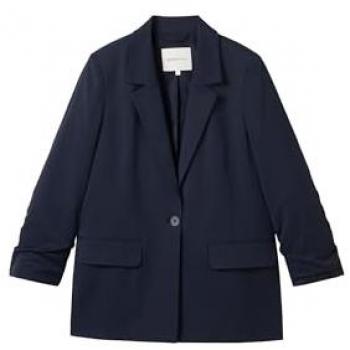 TOM TAILOR Denim Kurzblazer, mit gerafften Ärmeln und fließender Viskose sky captain blue