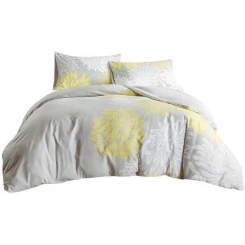 Enya Yellow & Grey Floral Quilt Cover Set Single