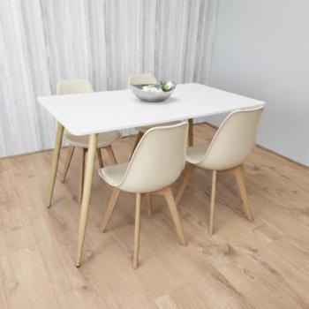 Modern Koala Dining Ensemble: Table + 4 Cream Plastic Chairs