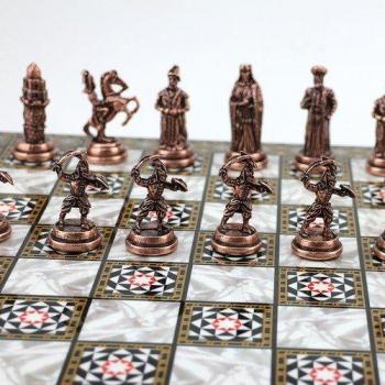 Medium Size Antique Metal Ottoman with Byzantine Chessman Design