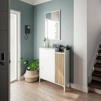 Armadio da Ingresso Williamsport, Portaoggetti Multifunzionale, 2 Ante, Bianco e Rovere